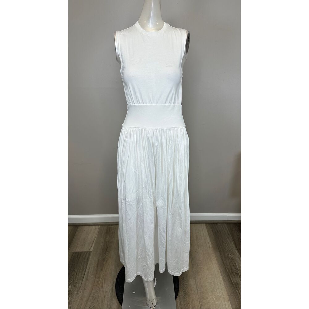 NWT Toteme Sleeveless Cotton Jersey Crew Neck Midi Tee Dress Off White XXS $290 - Picture 4 of 10